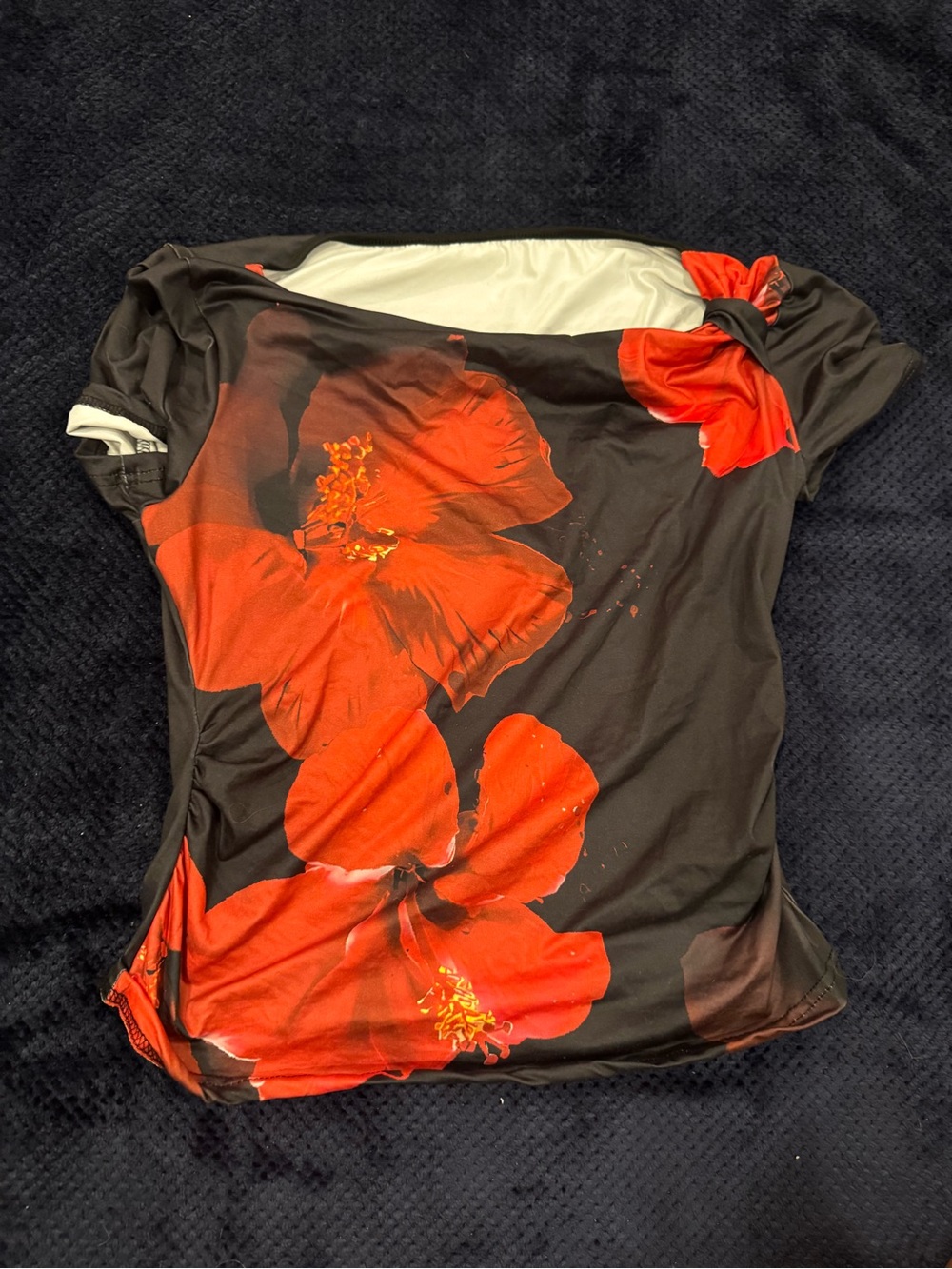 SHEIN Black Camisole with Bold Red Floral Print